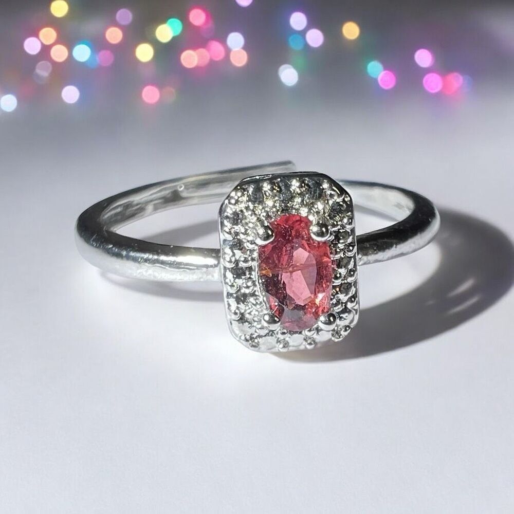 Pink‎ Tourmaline Crystal Oval Cut Ring Adjustable Size 6.5